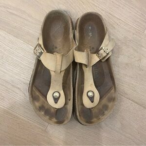 Birkenstock Tan Sandals with Contoured Footbed and Cork Sole